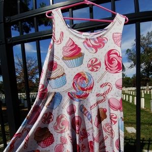 Sweets print candy cupcakes sleeveless dress